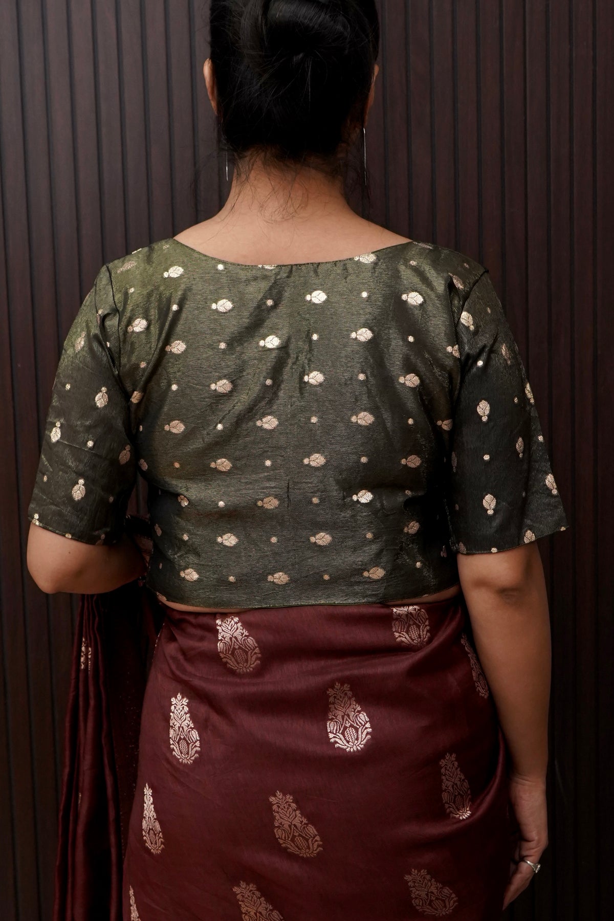 Dark Olive Green Stretchable Blouse with Spade Weave