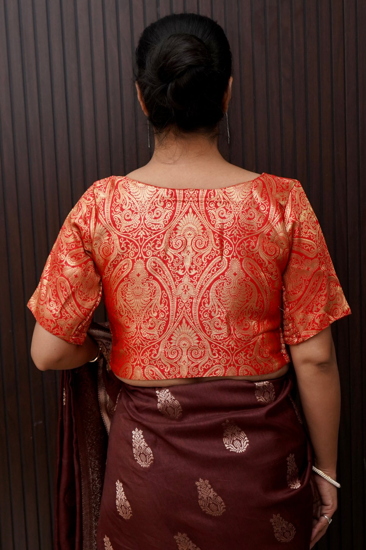 Coral Orange Kairi Motif Stretchable Blouse