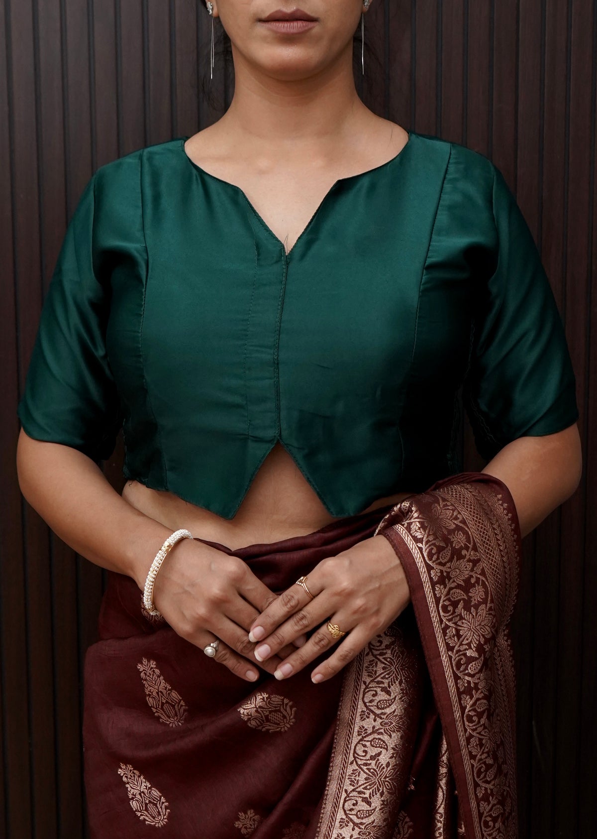 Soft V-Neck Stretchable Blouse in Deep Teal