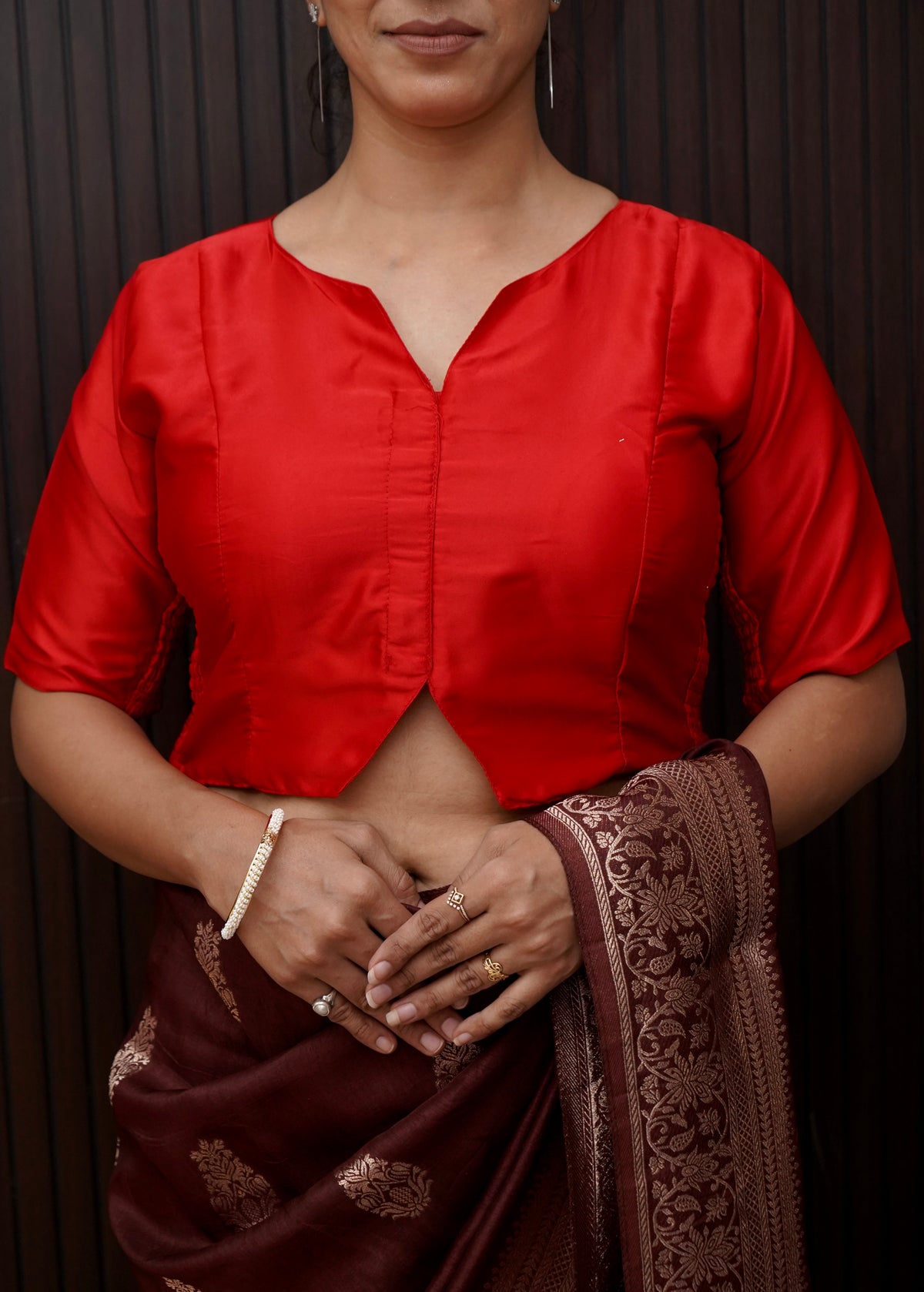 Soft V-Neck Stretchable Blouse in Bright Red