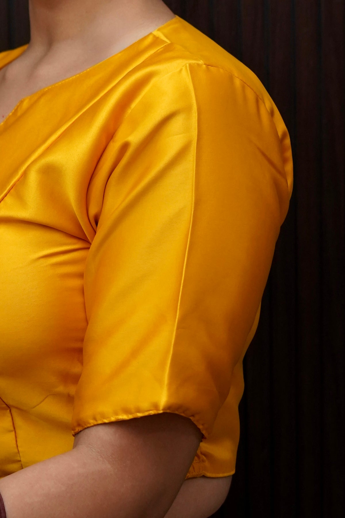Soft V-Neck Stretchable Blouse in Mustard Yellow