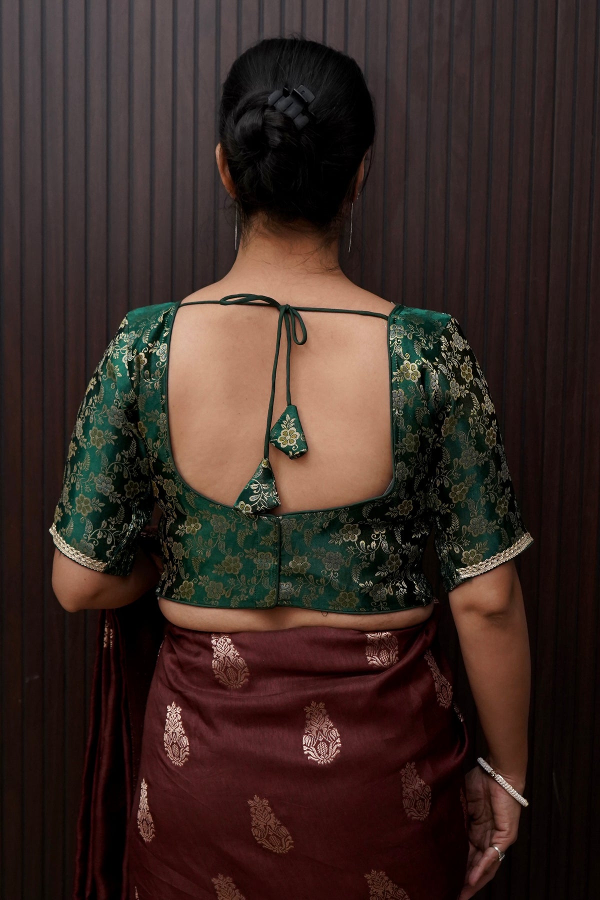 Bottle Green Floral Stretchable Blouse
