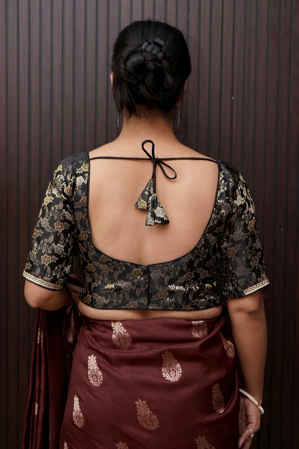Charcoal Black Floral Stretchable Blouse