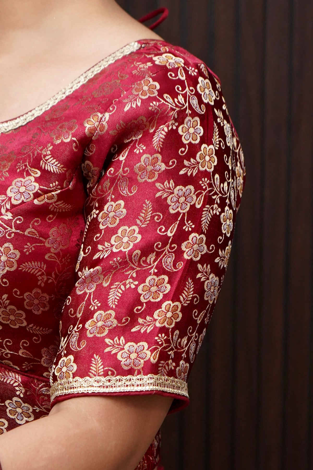 Maroon Floral Stretchable Blouse
