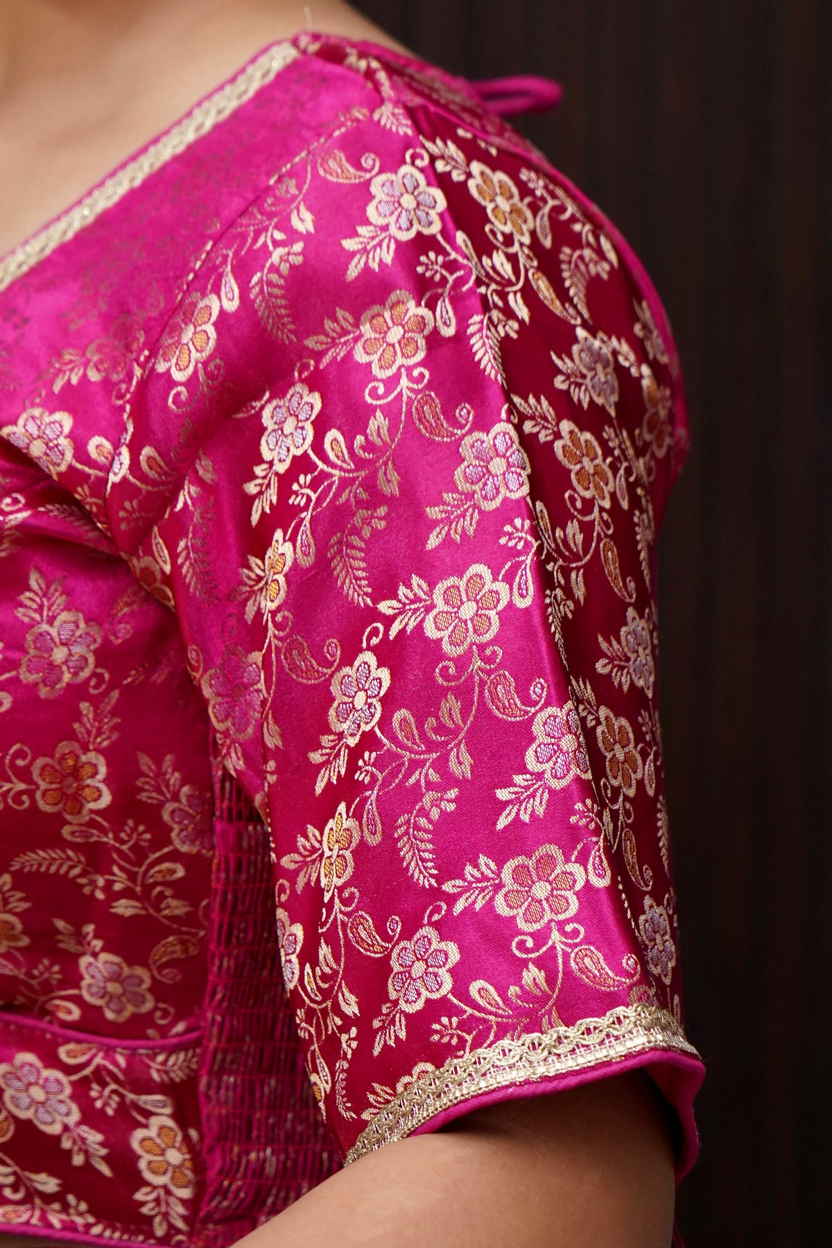 Magenta Pink Floral Stretchable Blouse