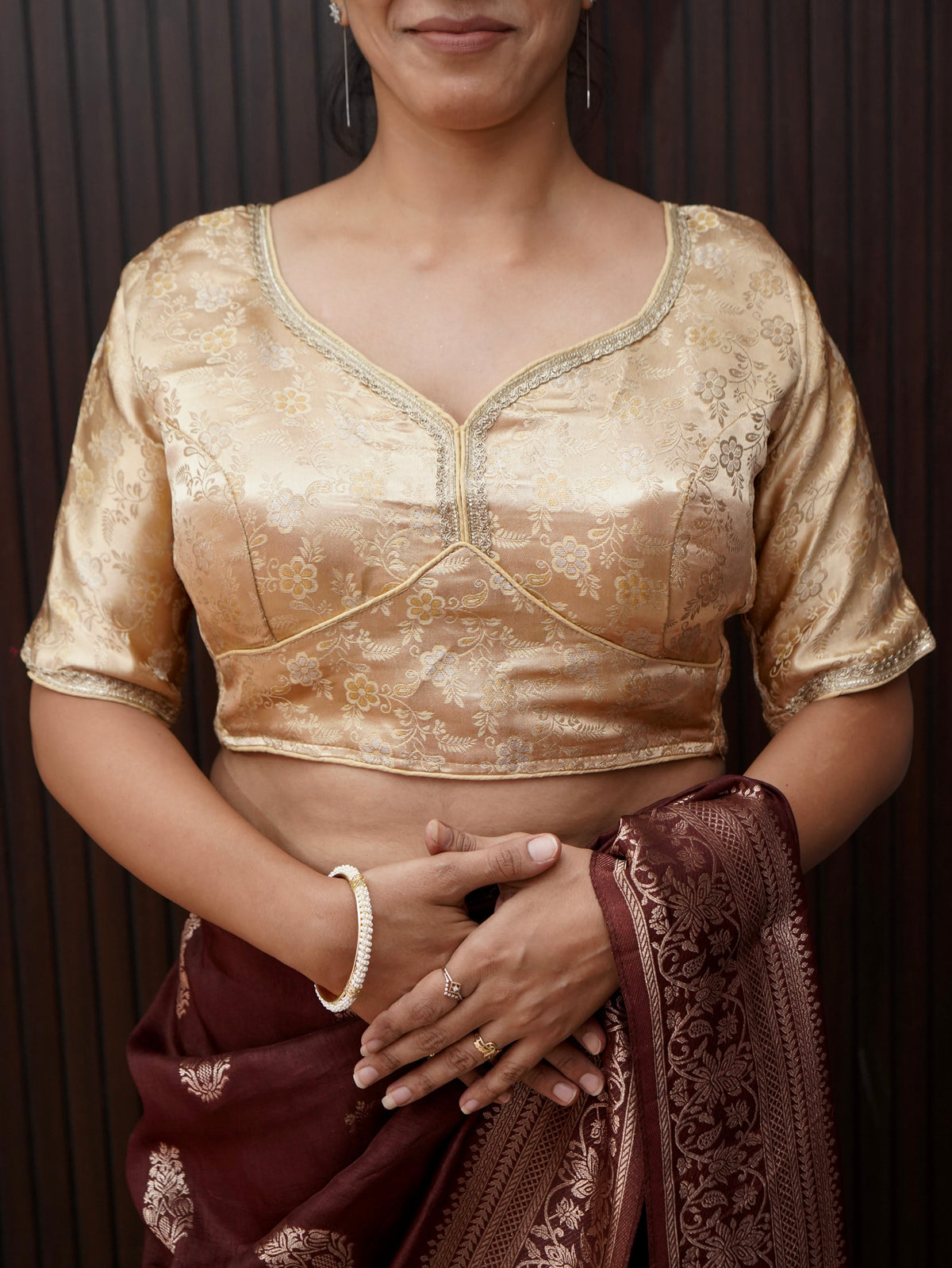 Champagne Gold Floral Stretchable Blouse