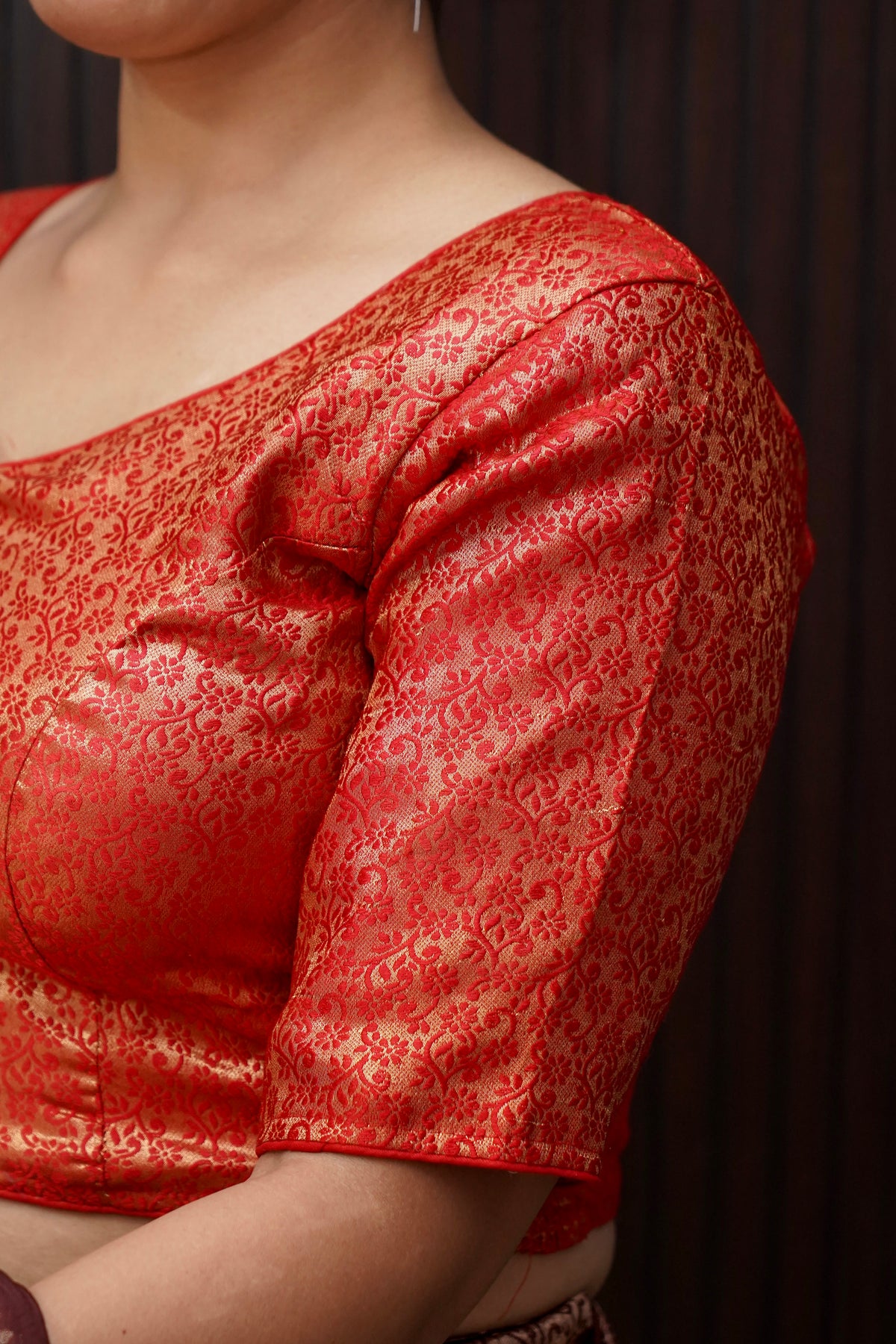 Mini Floral Pattern Stretchable Blouse - Red