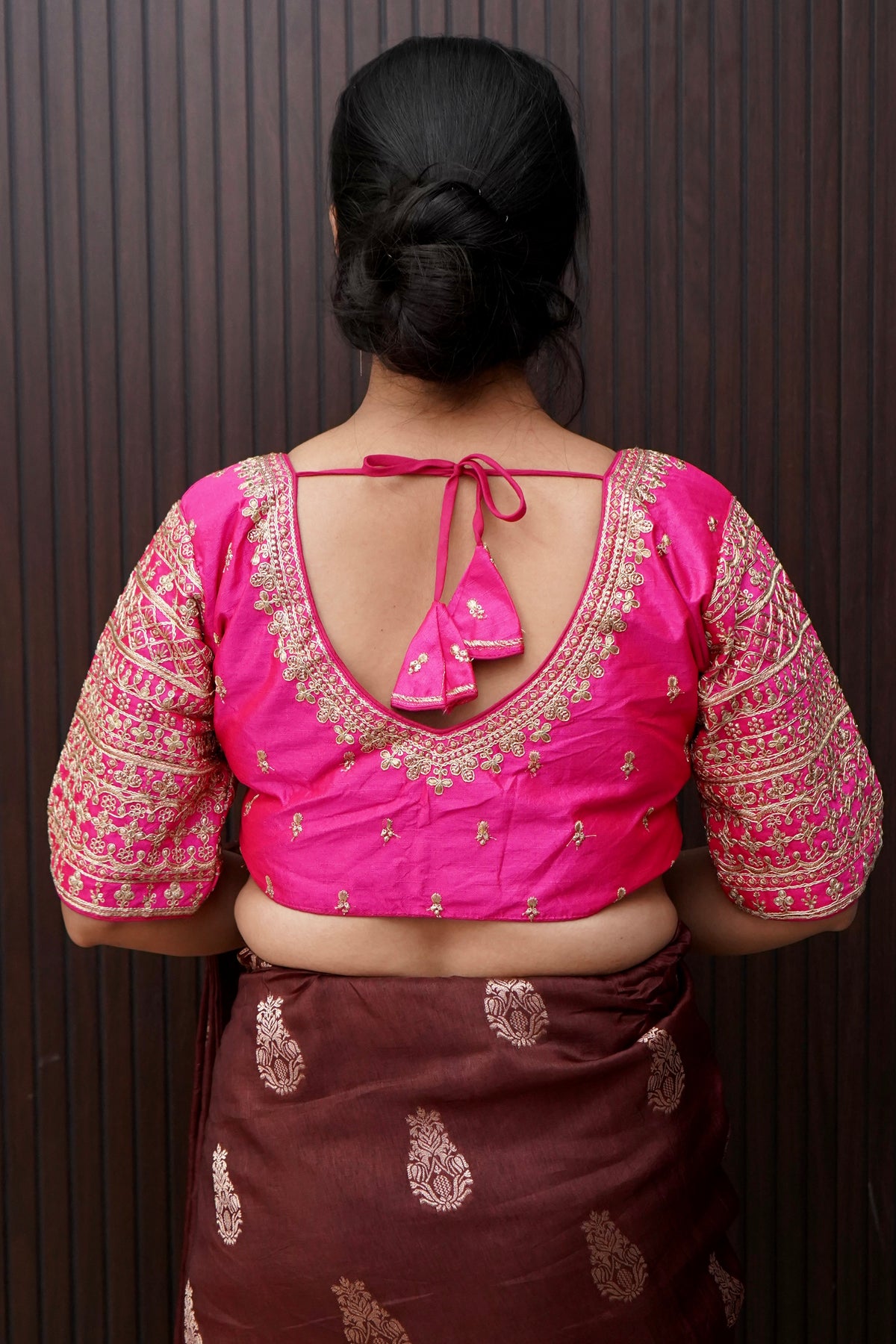 Rani Pink Blouse with Heavy Embroidery Sleeve Work