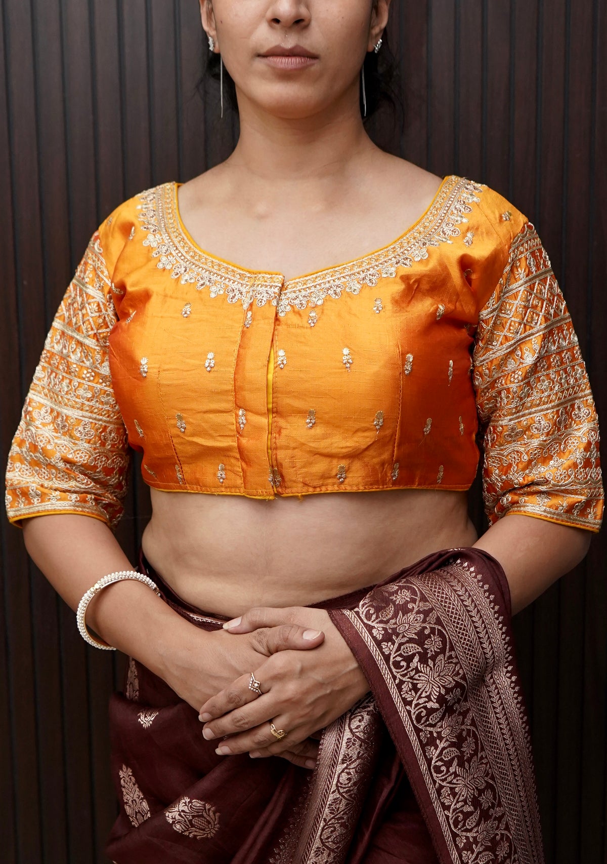 Orange Blouse with Heavy Embroidery Sleeve Work