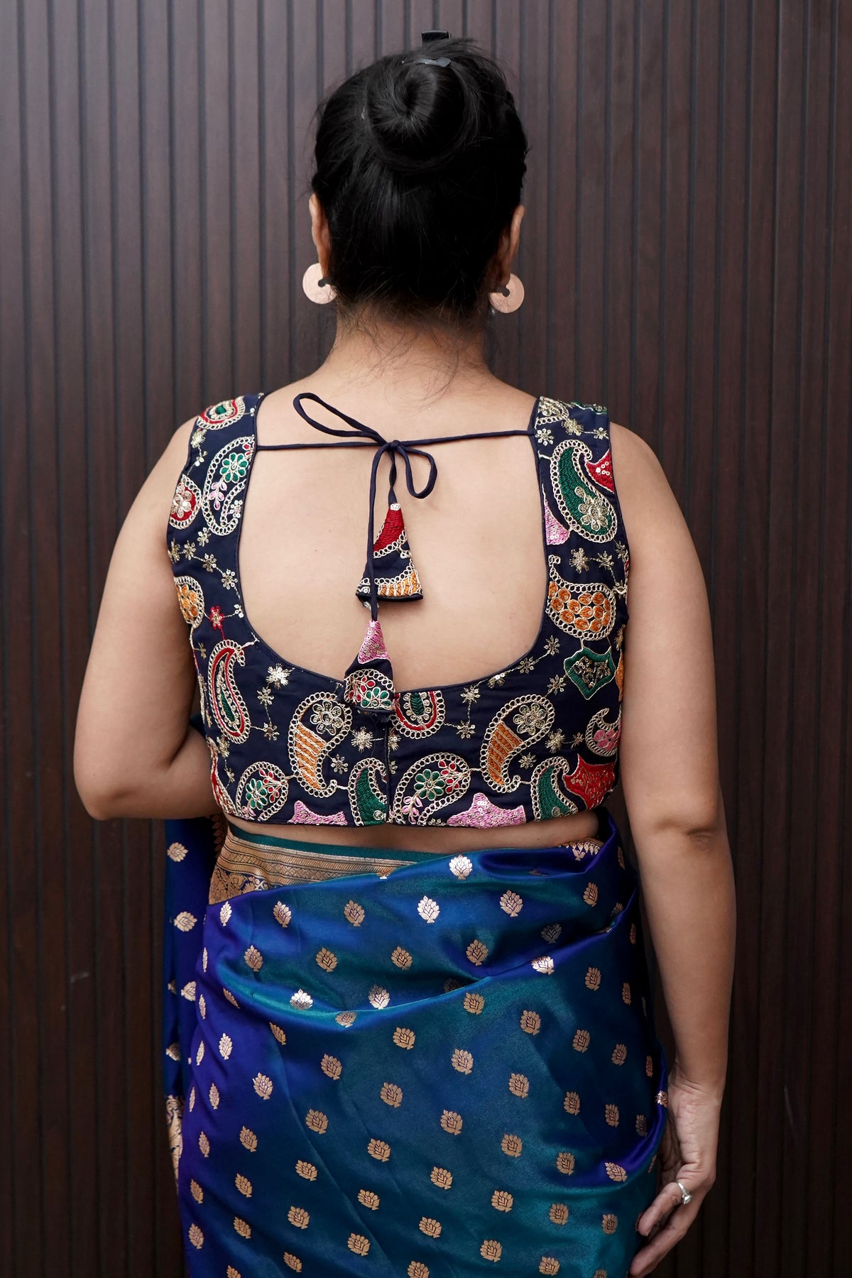 Navy Blue Heavy Embroidery Work Sleevless Blouse