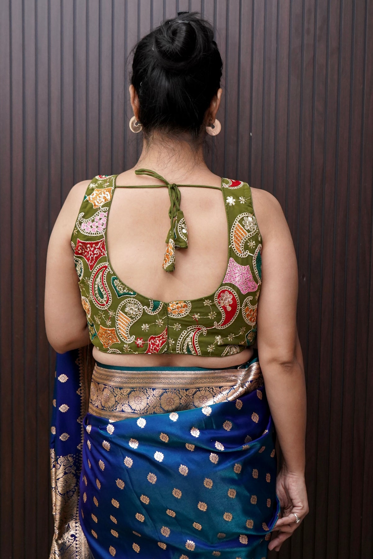 Olive Green Heavy Embroidery Work Sleevless Blouse