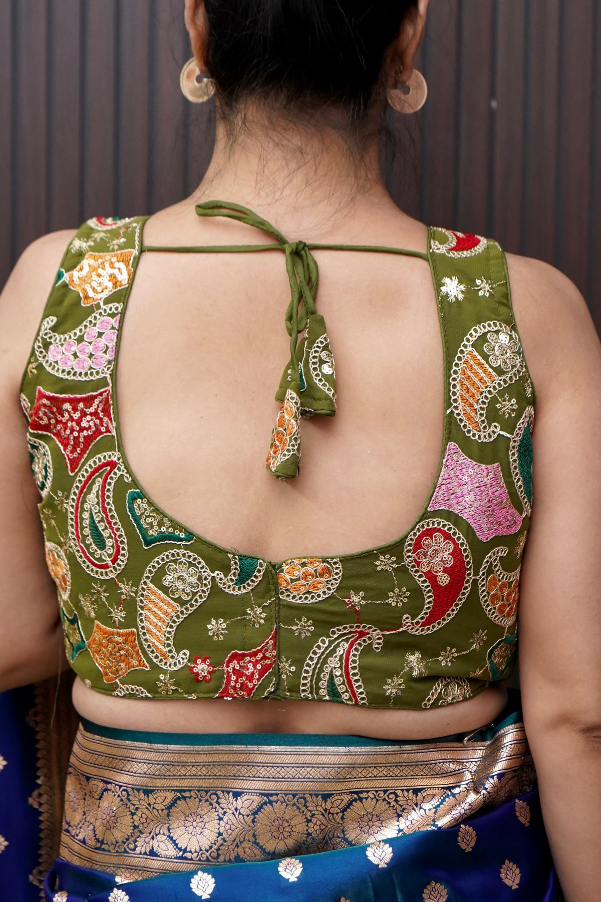 Olive Green Heavy Embroidery Work Sleevless Blouse
