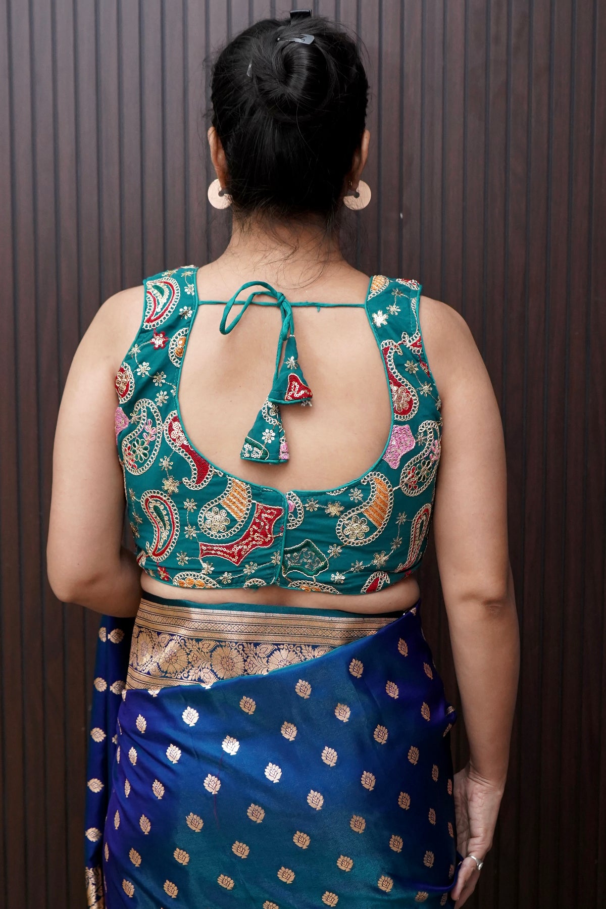 Teal Heavy Embroidery Work Sleevless Blouse