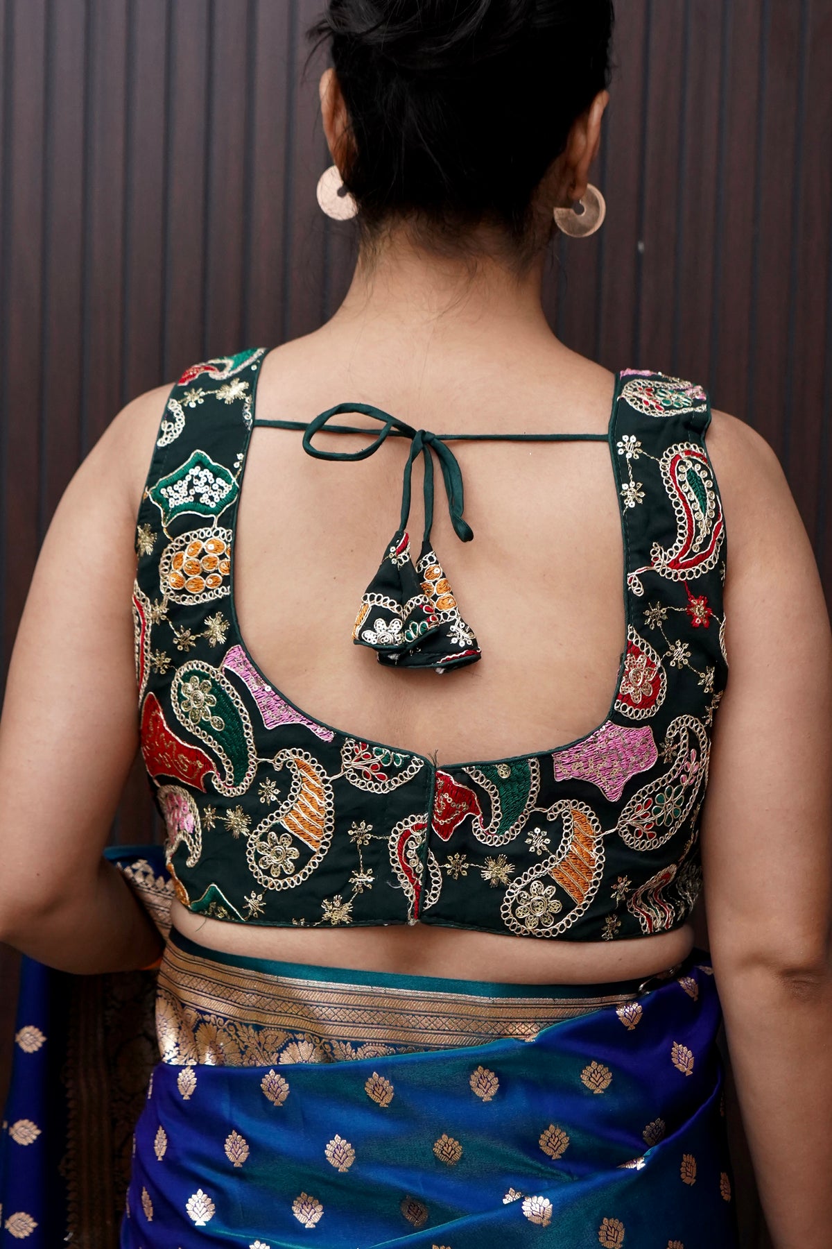 Bottle Green Heavy Embroidery Work Sleevless Blouse
