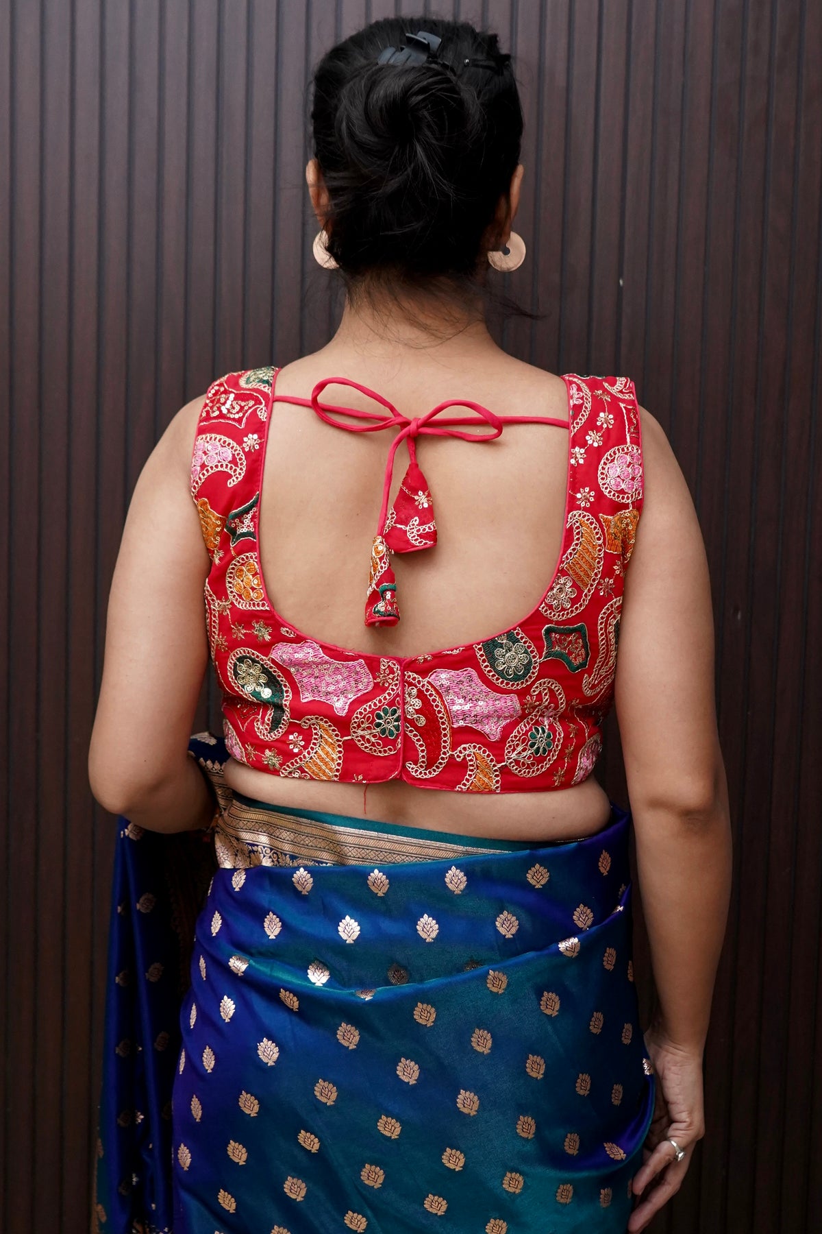 Red Heavy Embroidery Work Sleevless Blouse