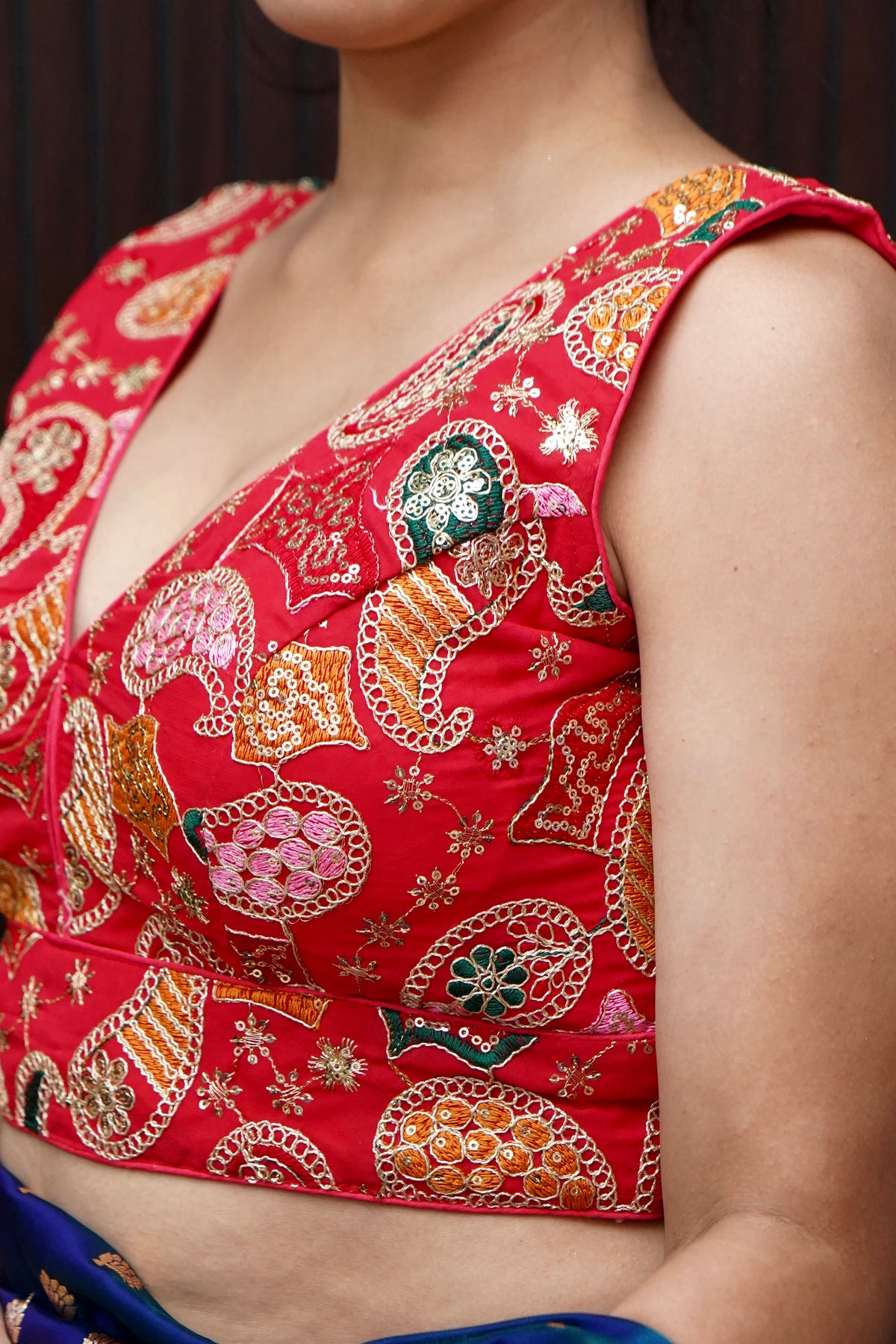 Red Heavy Embroidery Work Sleevless Blouse