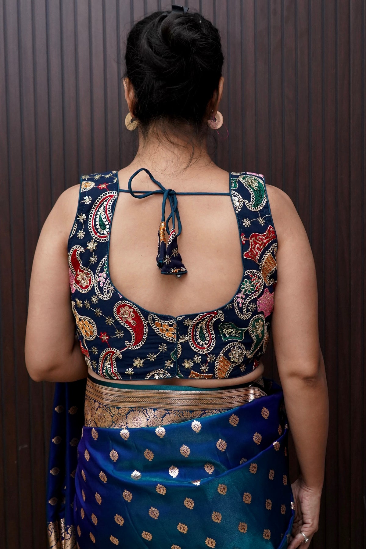 Midnight Blue Heavy Embroidery Work Sleevless Blouse