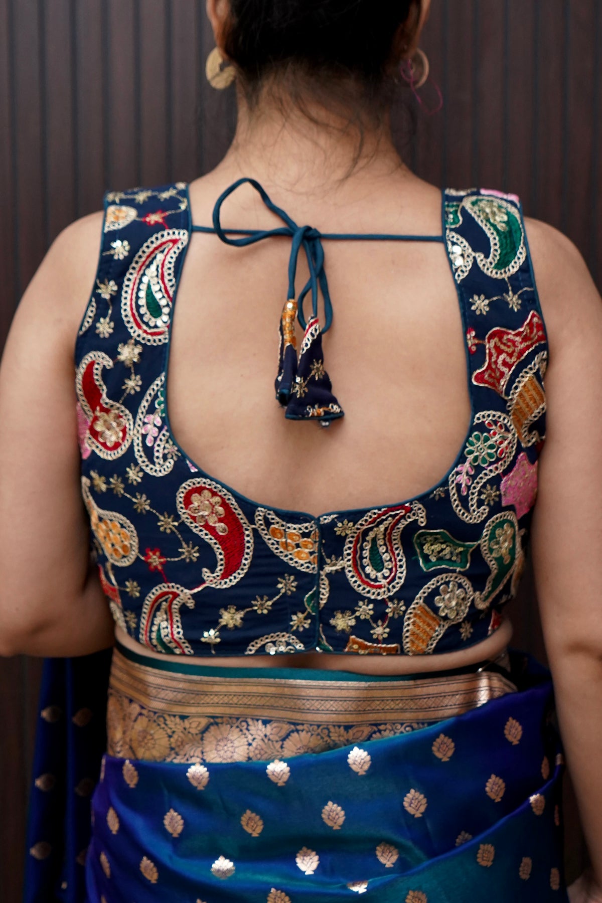 Midnight Blue Heavy Embroidery Work Sleevless Blouse