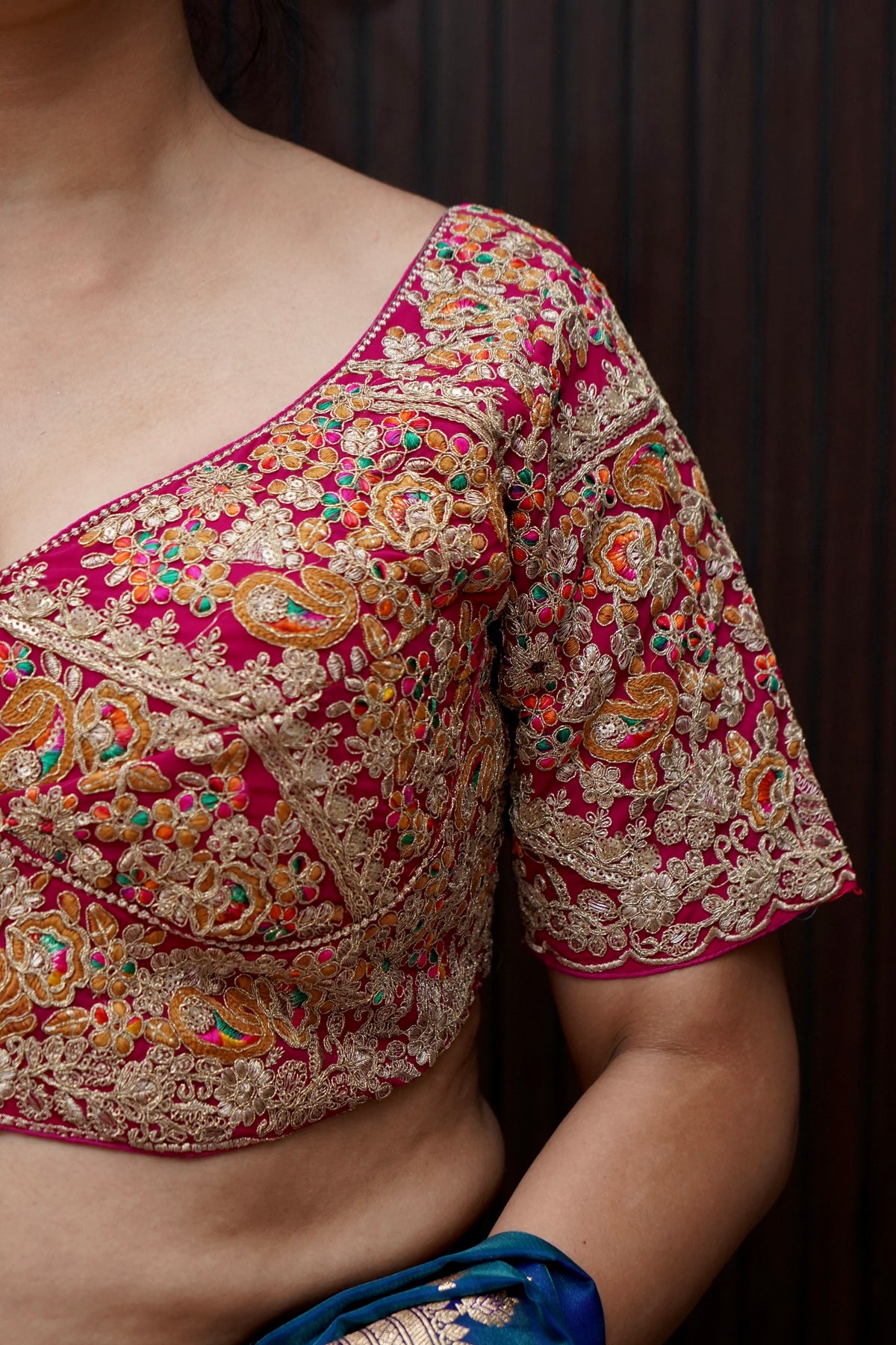 Pink Heavy Embroidered Designer Work Blouse
