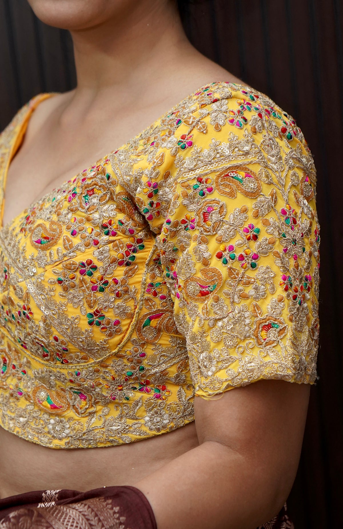 Mustard Yellow Heavy Embroidered Designer Work Blouse