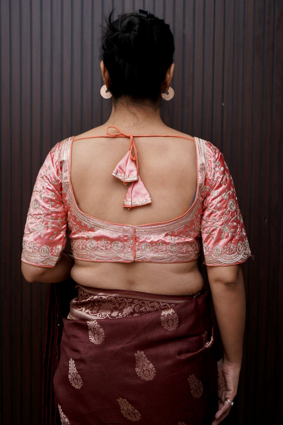 Heavy Embroidery Work Elbow Sleeves Blouse in Light Pink