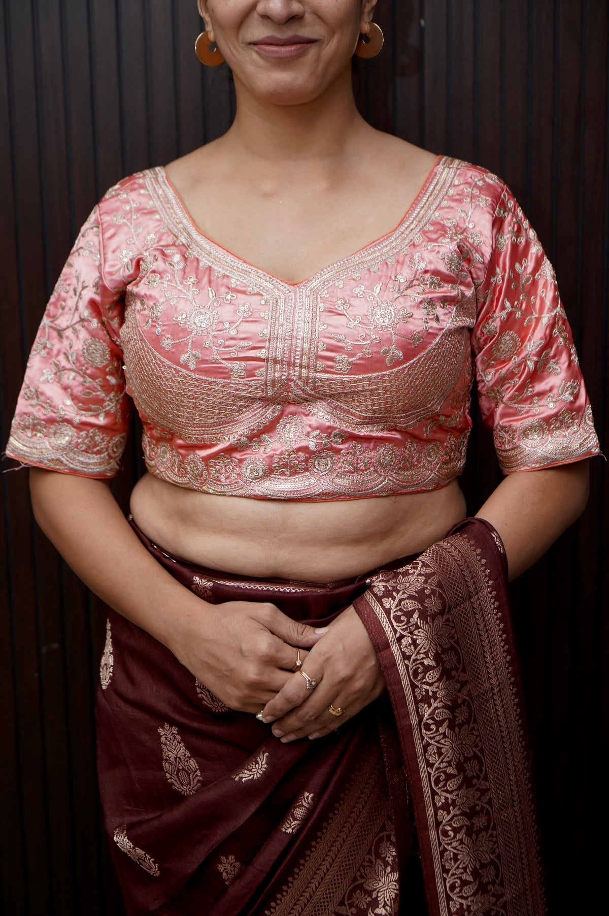 Heavy Embroidery Work Elbow Sleeves Blouse in Light Pink