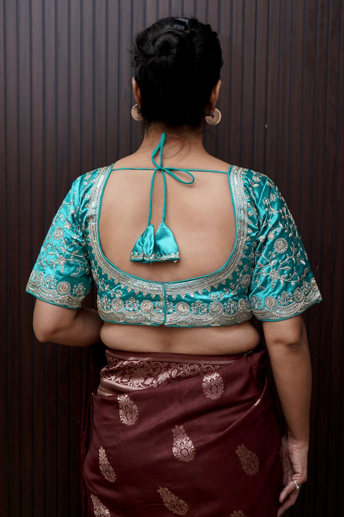 Heavy Embroidery Work Elbow Sleeves Blouse in Sky Blue