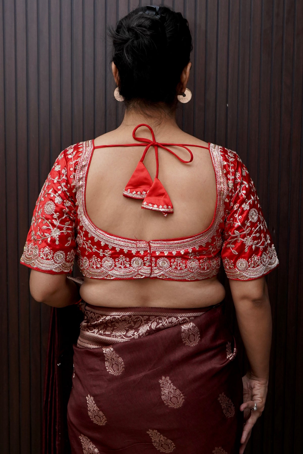 Heavy Embroidery Work Elbow Sleeves Blouse in Red