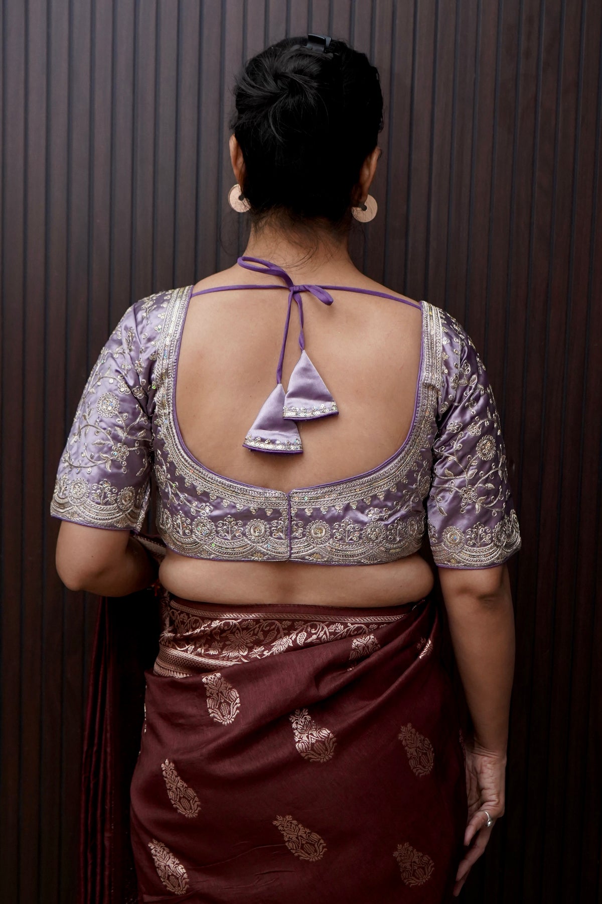 Heavy Embroidery Work Elbow Sleeves Blouse in Lavender