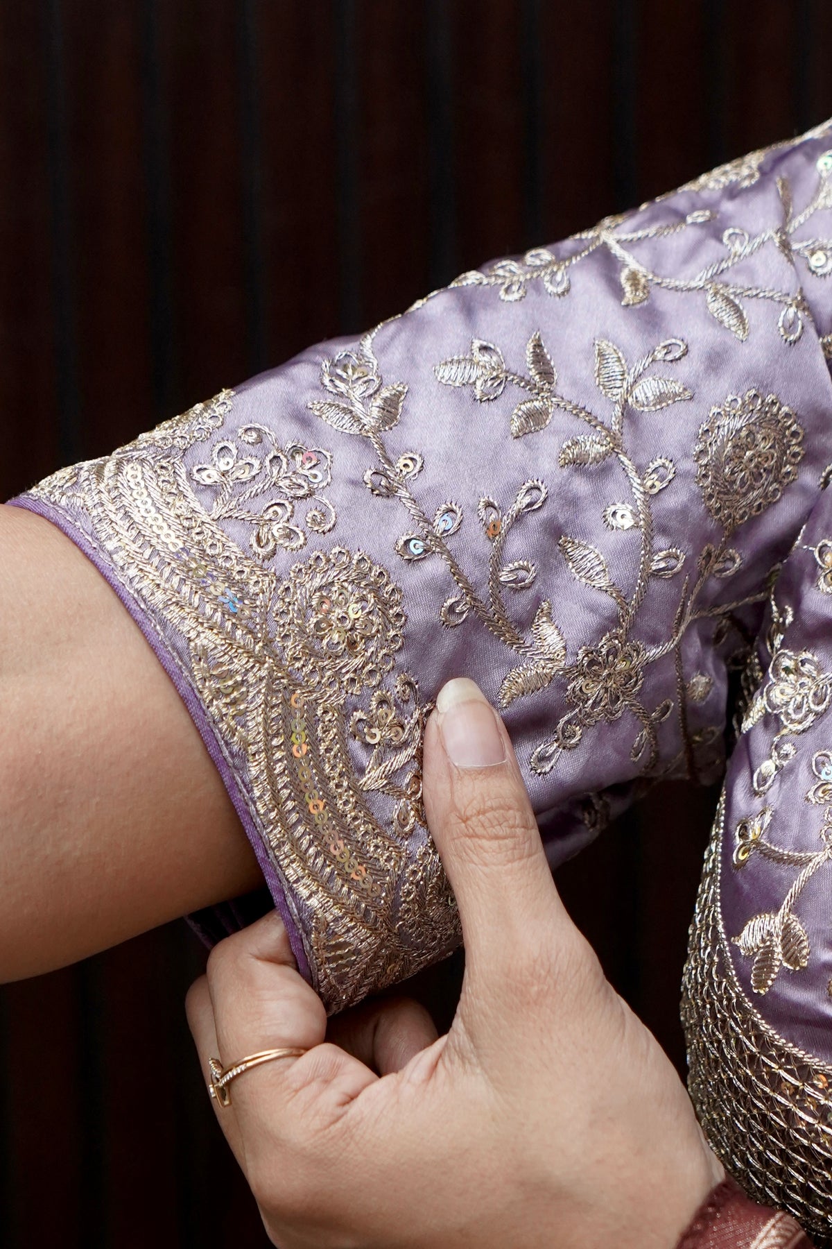 Heavy Embroidery Work Elbow Sleeves Blouse in Lavender