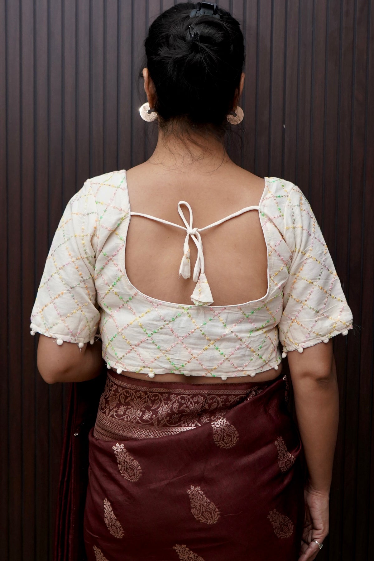 White Embroidered Work Blouse - 1