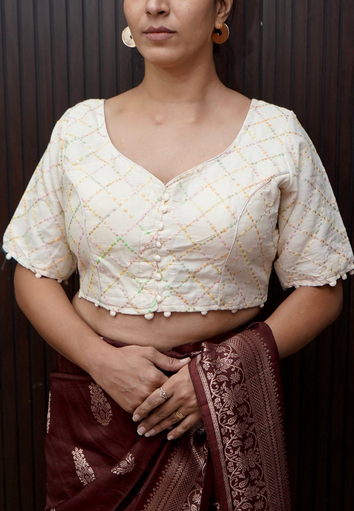 White Embroidered Work Blouse - 1