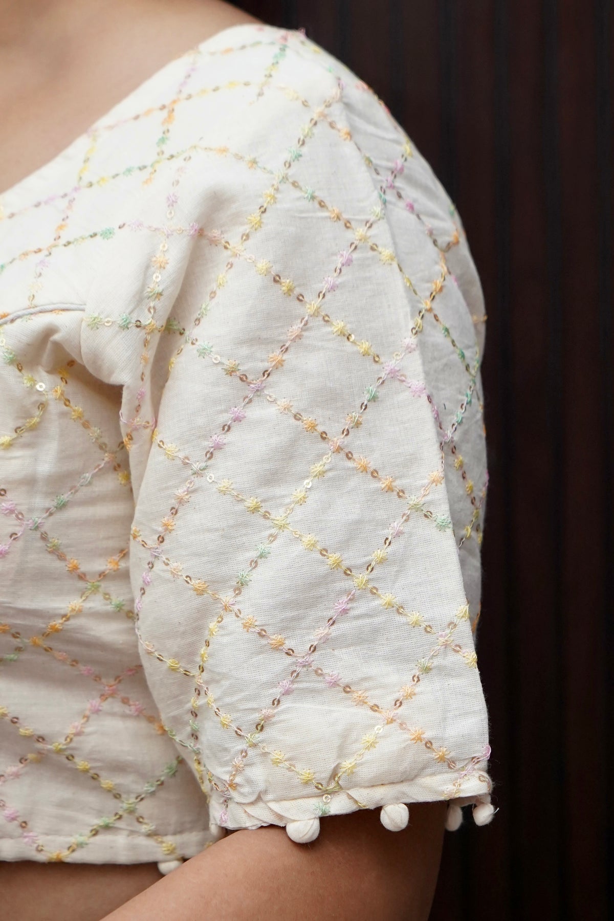 White Embroidered Work Blouse - 1