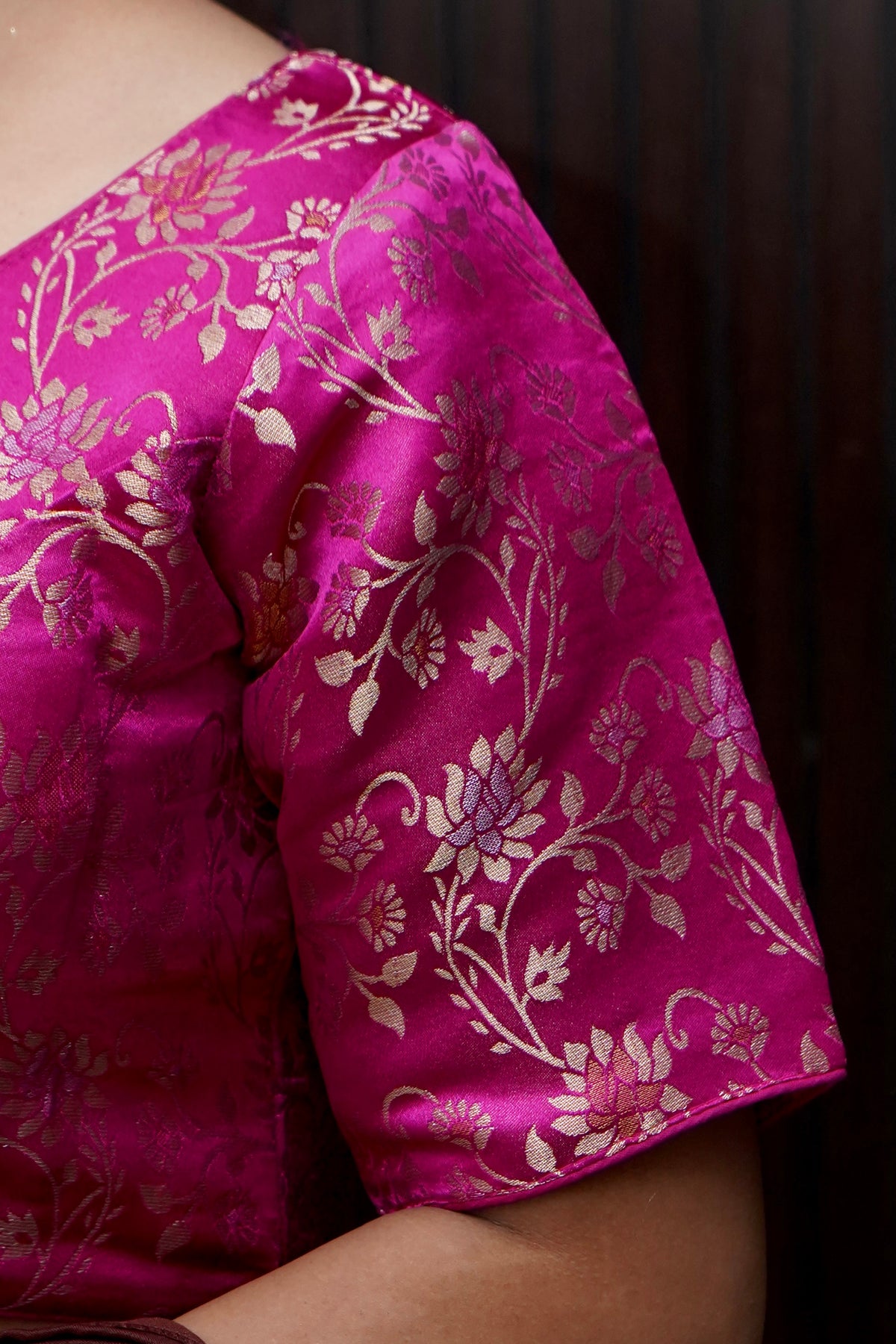 Brocade Floral Vine Blouse - Light Pink