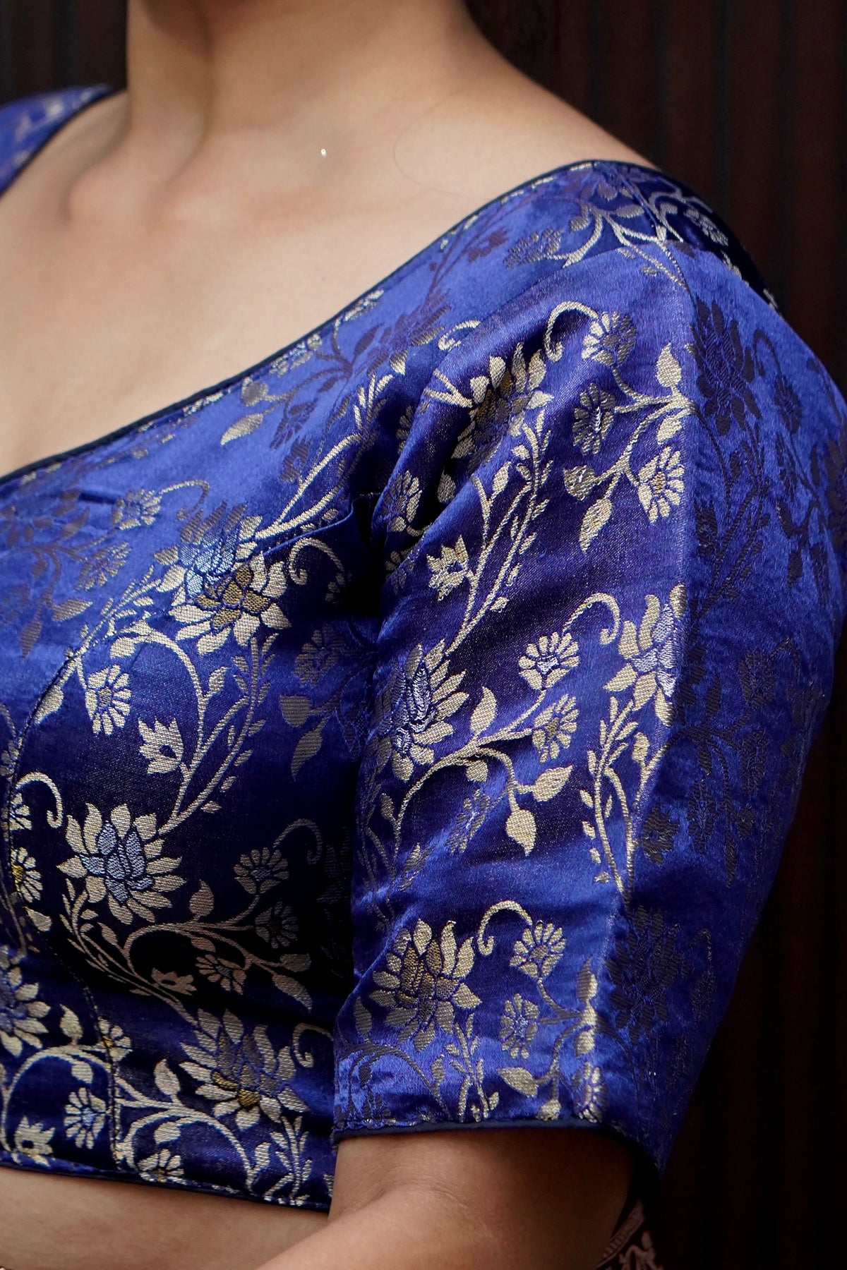 Brocade Floral Vine Blouse - Royal Blue