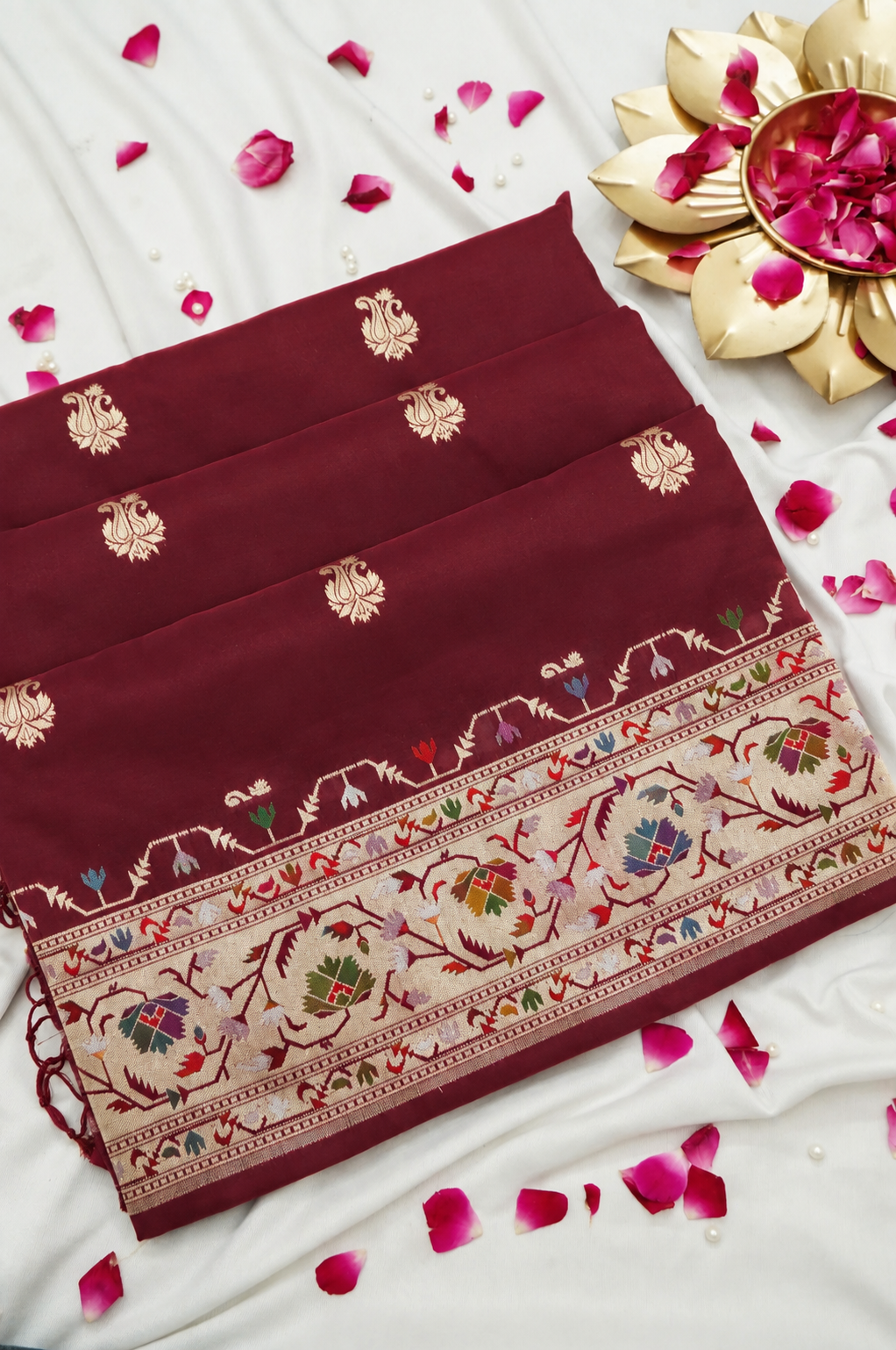 Peshavi - Deep Burgundy Paithani Silk Saree with Stitched Blouse