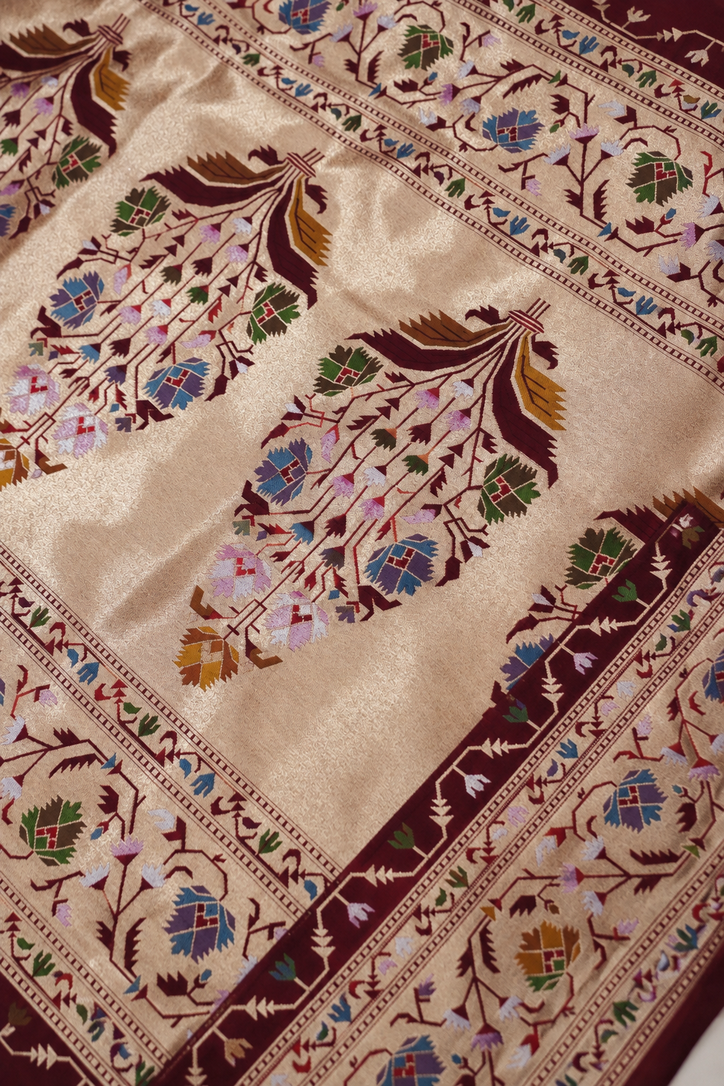 Peshavi - Deep Burgundy Paithani Silk Saree with Stitched Blouse