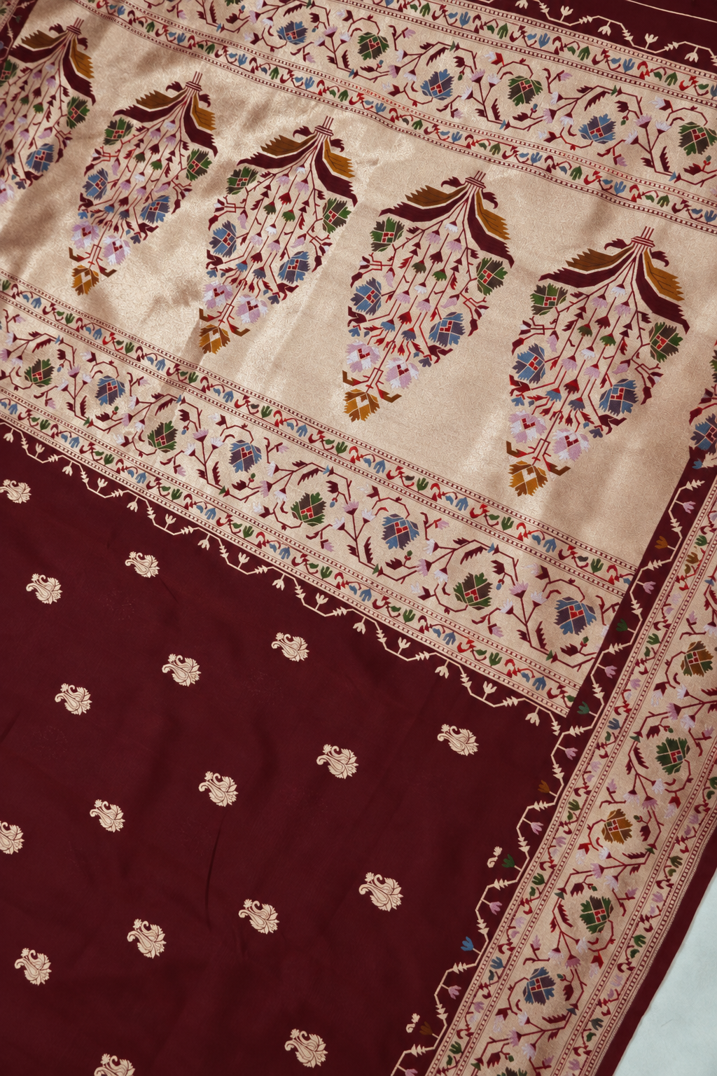 Peshavi - Deep Burgundy Paithani Silk Saree with Stitched Blouse