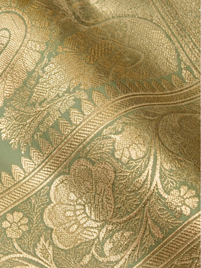 Rich Pastel Green Banarasi Silk Saree with Gold Zari Weaving