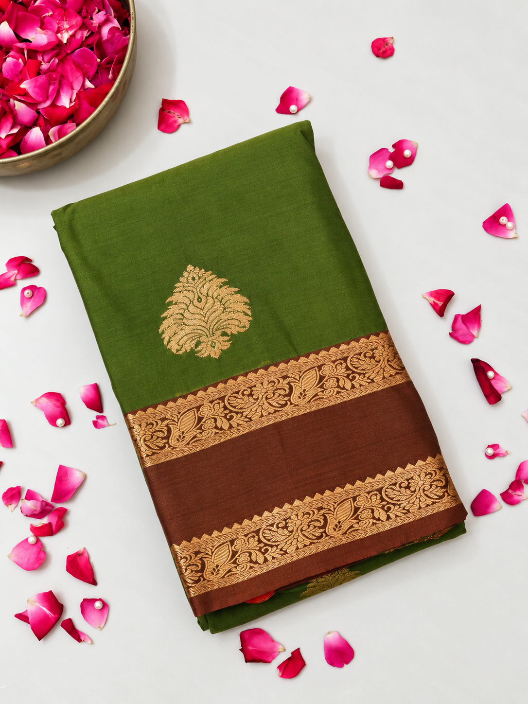 Devi - Parrot Green Kanjivaram Silk Saree with Korvai Border