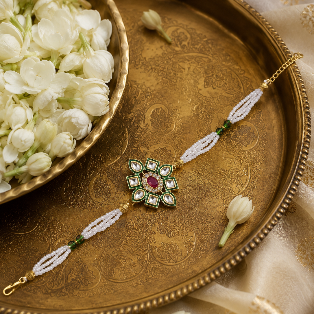 Emerald Green Kundan Rakhi Bracelet