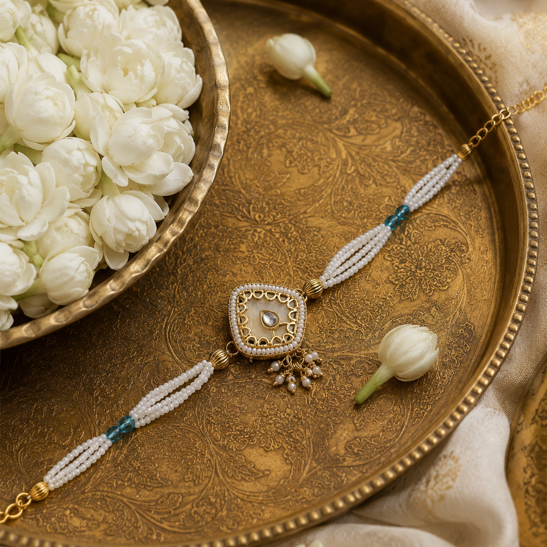 Sapphire Kundan Rakhi Bracelet