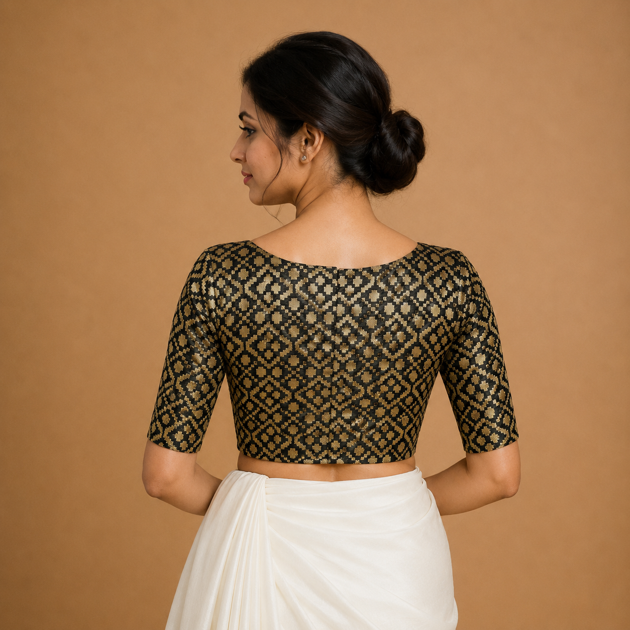 Black Brocade Blouse – Elbow Length Sleeves