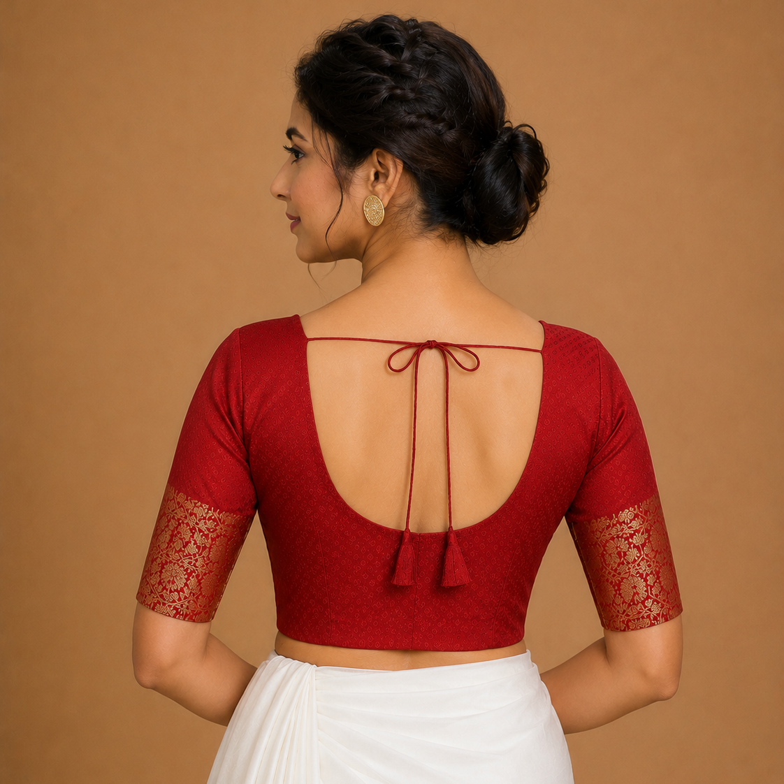 Readymade Red Brocade Blouse with Golden Kanjivaram Border