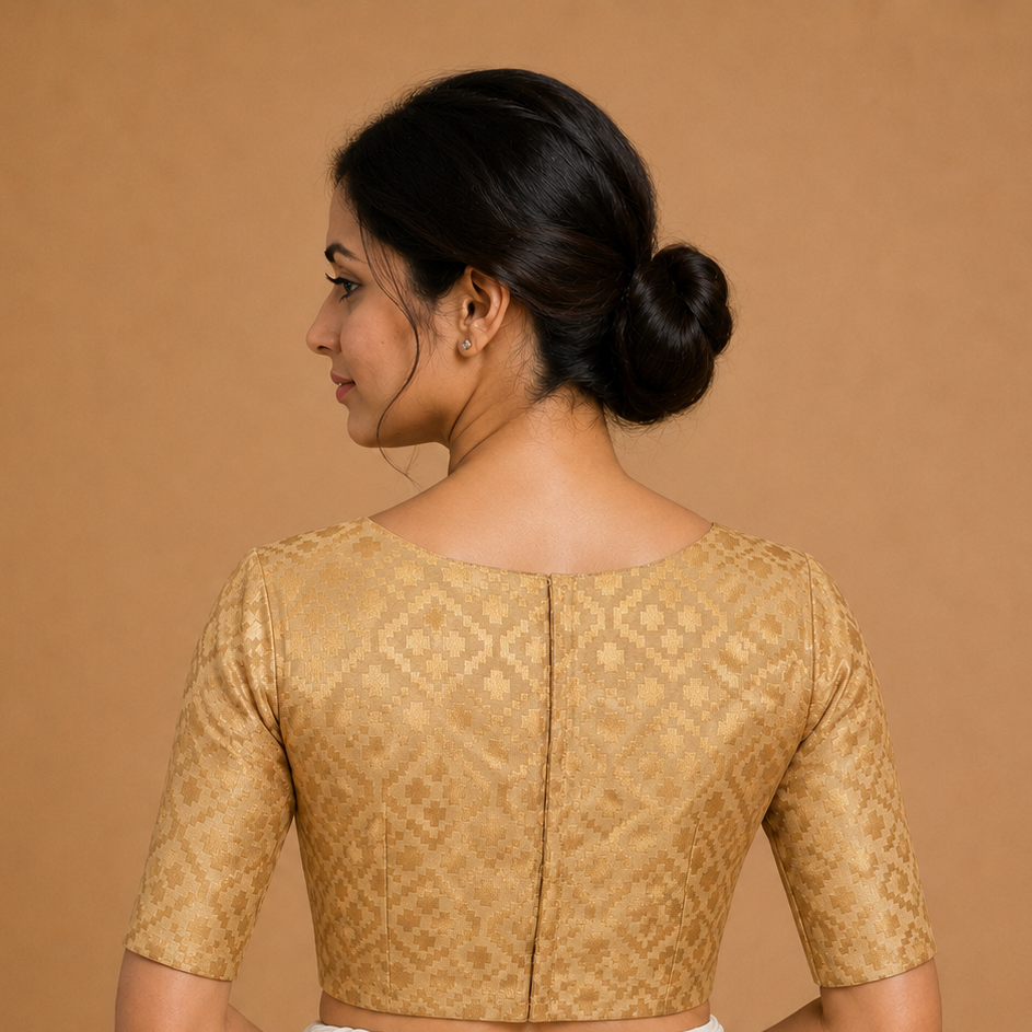 Gold Brocade Blouse – Elbow Length Sleeves