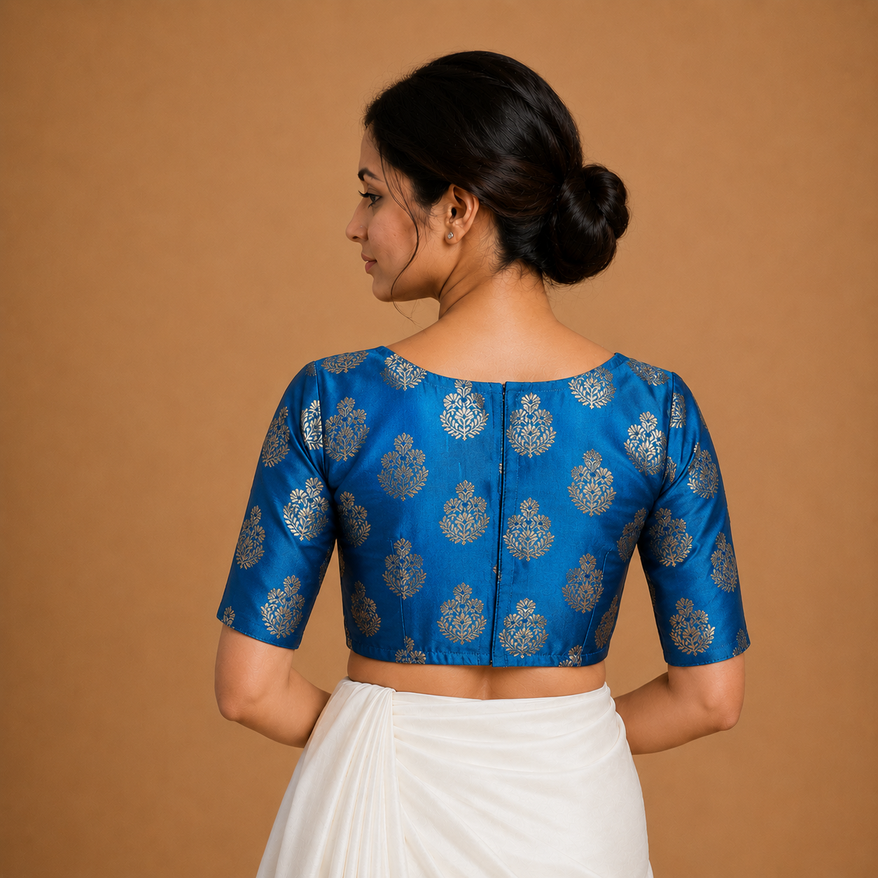 Aquamarine Blue Jacquard Boat Neck Blouse