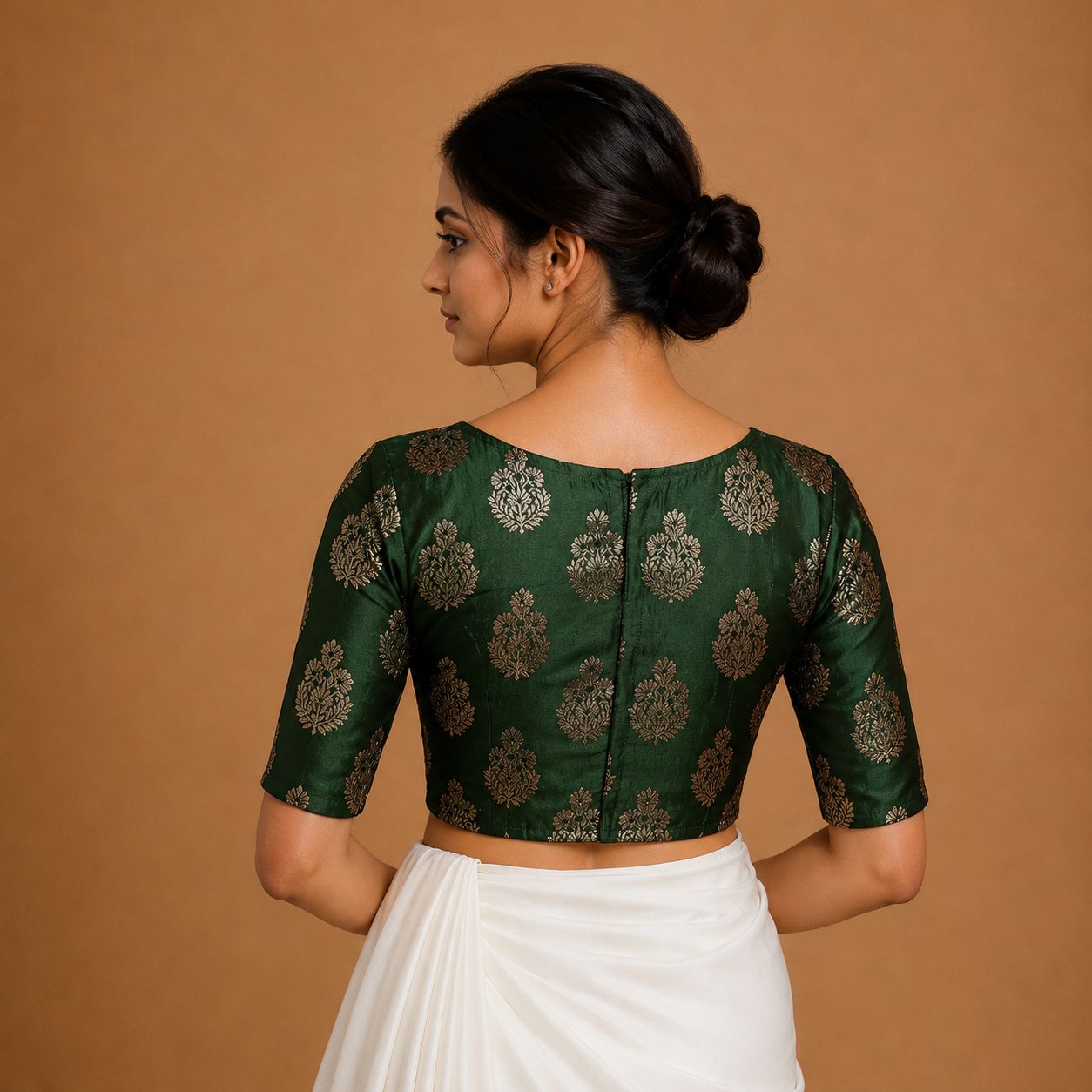 Emerald Green Jacquard Boat Neck Blouse