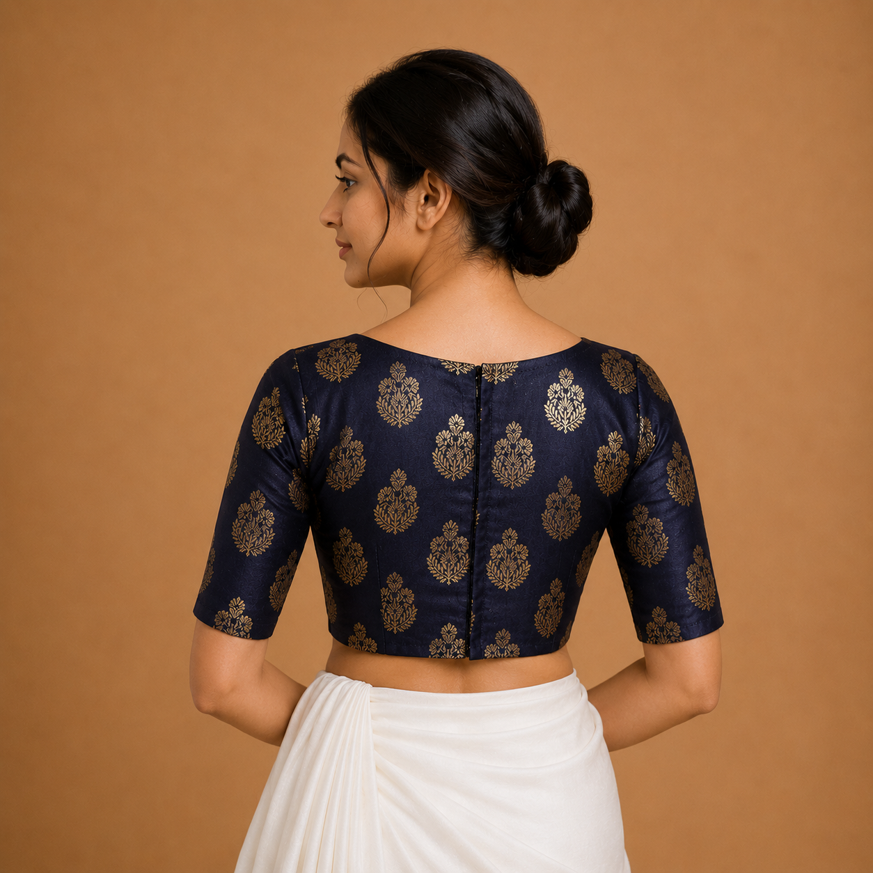 Denim Blue Jacquard Boat Neck Blouse