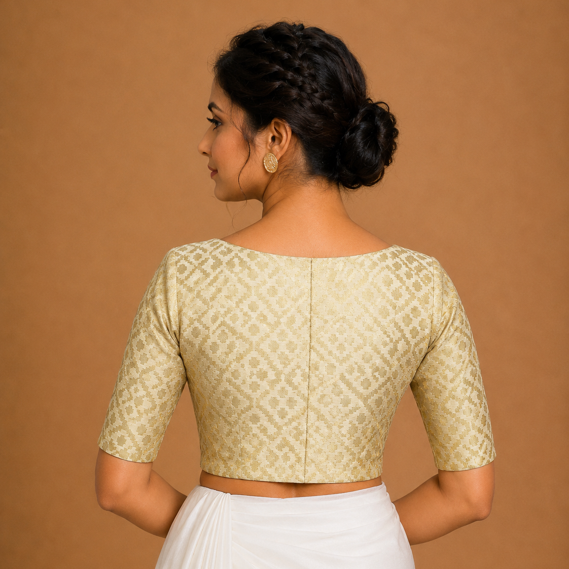 Cream Brocade Blouse – Elbow Length Sleeves