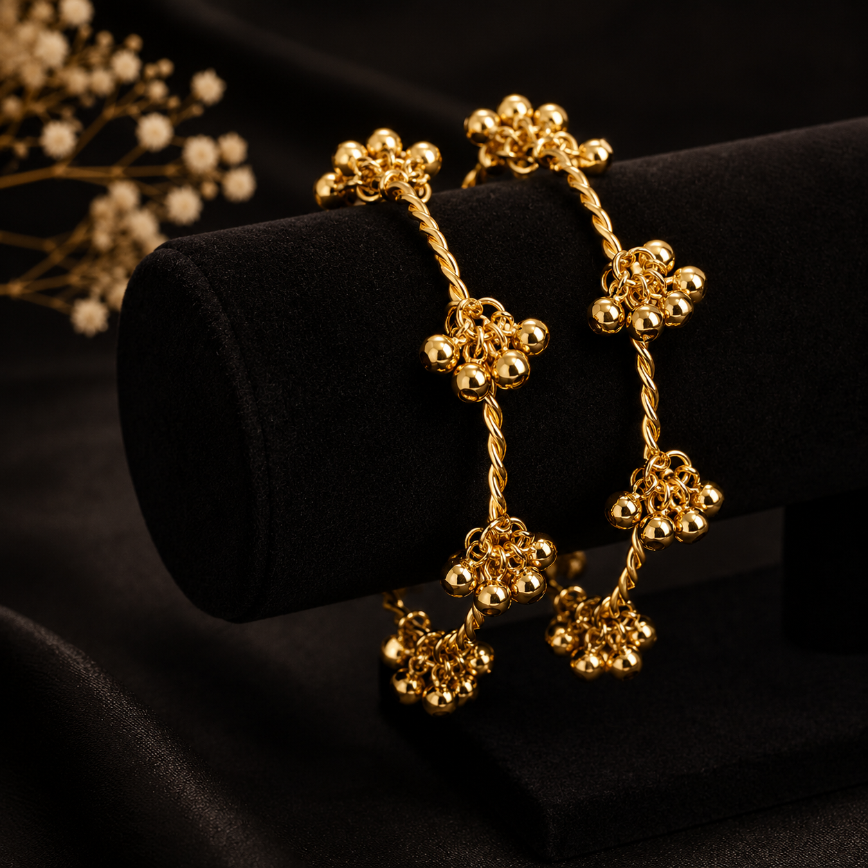 Pair of Golden Ghungroo Charm Bangles